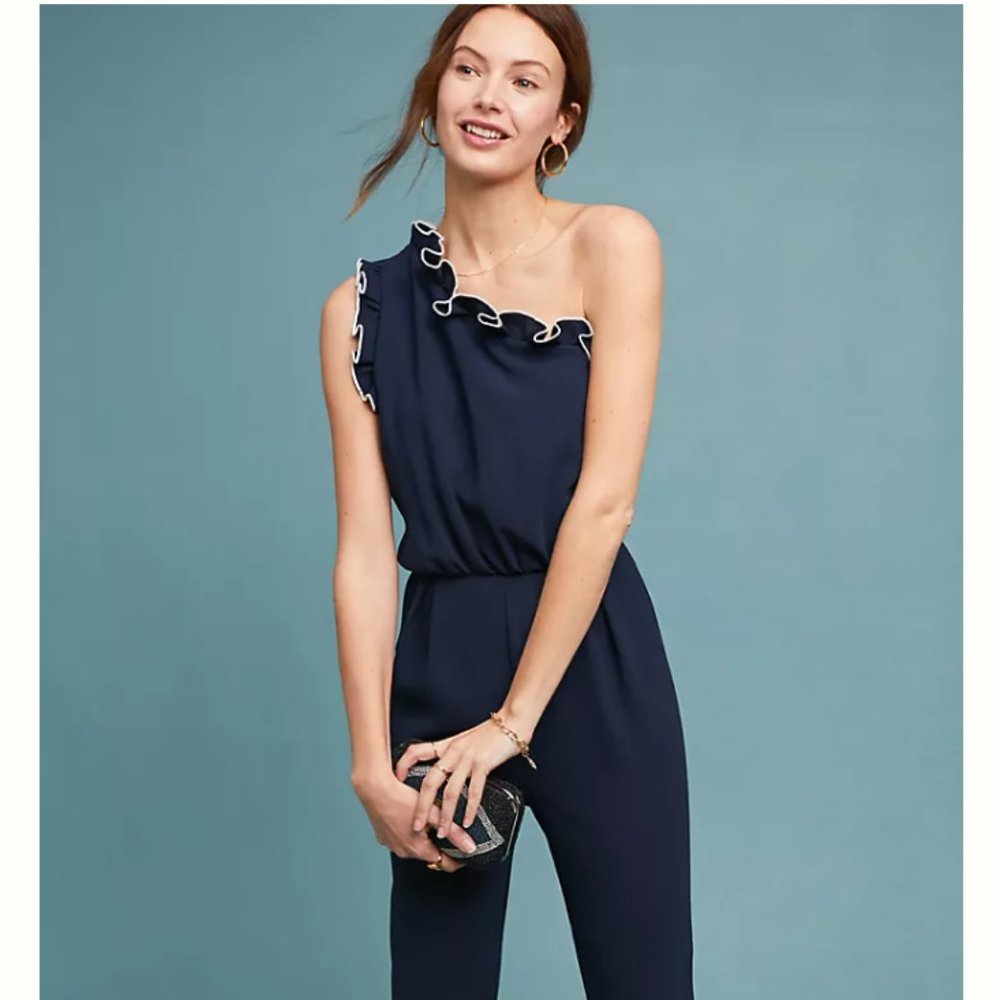 Monique Lhuillier Navy Blue Anthropologie One Shoulder Romper/Jumpsuit